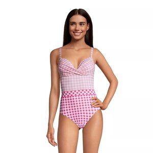 Draper James x Lands End NWT PInk Gingham One Pc Women's Swimsuit Sz 12